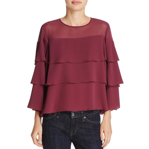Ella Moss Tops - Ella Moss Tiered Ruffle Sheer Yoke Blouse Top XS